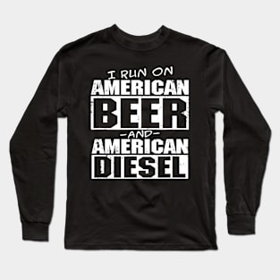 Mens Funny American Diesel Truck and Beer Long Sleeve T-Shirt